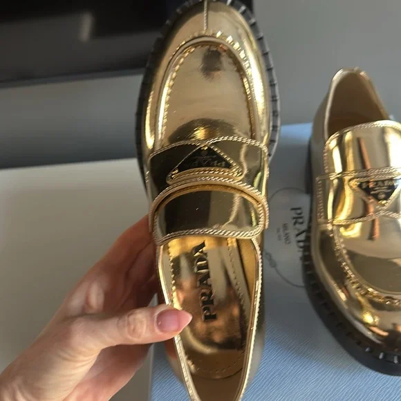 BRAND NEW never worn gold Prada loafers size 37! - Picture 2 of 7